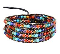 mookaitedecor Assorties Perles Pierres Bracelet Wrap Multicouche Bracelet Protection Chakra Multitours Corde Cuir Réglable