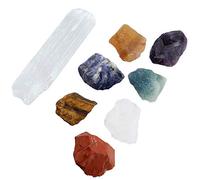 mookaitedecor Baguette Sélénite Naturelle & 7 Chakra Pierres Brute Lithotherapie,Cristaux Mineraux Collection Décoration