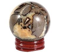 mookaitedecor Boule de Cristal Septarium avec Piédestal en Bois Figurine Décorative de Sphère Géode Naturelle Reiki Fengshui Ornement 41mm-50mm