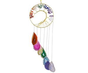 mookaitedecor Chakra Cailloux Pierre Arbre de Vie Decoration Suspension Fait Main avec Décoratifs Tranches Agate Cristal à Suspendre