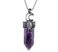 mookaitedecor Collier Améthyste Pendentif Guerison Pierre Hexagonale, Énergie Cristal Pointe Naturelle Protection Labradorite Bijoux
