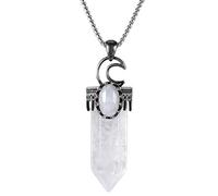 mookaitedecor Collier Cristal de Roche Pendentif Guerison Pierre Hexagonale, Énergie Cristal Pointe Naturelle Protection Labradorite Bijoux