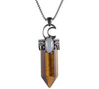 mookaitedecor Collier Oeil de Tigre Pendentif Guerison Pierre Hexagonale, Énergie Cristal Pointe Naturelle Protection Labradorite Bijoux