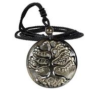 mookaitedecor Collier Pendentif Obsidienne dorée, Pierre de Protection gravée, Porte-Bonheur avec Corde réglable pour Unisexe