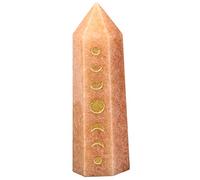 mookaitedecor Colonne de Cristal Naturel Qui Grave des Phases de Lune et l'éclipse Lunaire, Pierre de Point de Baguette de Cristal hexagonale polie pour méditation et décoration, Aventurine Rouge