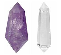 mookaitedecor Cristal de Roche & Améthyste Colonne Cristal Naturelle Pierre Baguette Deux Point,Pierre Guerison pour Méditation Décoration,Lot de 2