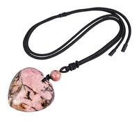 mookaitedecor Cœur Collier Rhodonite Pendentif Pierre Lithothérapie Protection Cristal Amour avec Cordon Ajustable