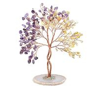 mookaitedecor Décoration d'arbre concentrique de Pierres de Cristal dégringolé, Base de Tranche d'agate Figurines Arbre de Vie pour Richesse et Chance, Améthyste & Citrine