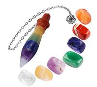 mookaitedecor Divinatoire Pendule Radiesthésie Pierre & 7 Chakra Pierres Polie Roulée Lithotherapie,Cristaux Mineraux Collection Décoration