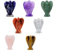mookaitedecor Figurine d'ange gardien sculptée en cristal de 3,8 cm - 7 chakras - Décoration d'intérieur - Cadeau de guérison - Breloque porte-bonheur pour la paix - Pour décoration de chakra Reiki