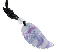mookaitedecor Fluorite Aile d'ange Pendentif Collier Pierre Bijoux pour Femme Homme avec Cordon Ajustable