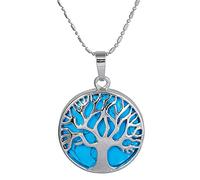 mookaitedecor Howlite Turquoise Bleu Collier Pendentif Arbre de Vie Pierre/Lune et Soleil Bijoux avec Chaîne pour Femme Homme