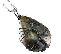 mookaitedecor Labradorite Collier Pendentif Pierre Naturelle Lithothérapie Pendentif Arbre de Vie Irrégulière Bijoux