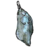mookaitedecor Labradorite Collier Pendentif Pierre Naturelle Lithothérapie Semi Precieuse Fil Cuivre Bijoux avec Chaîne