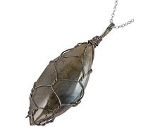 mookaitedecor Labradorite Collier Pendentif Pierre Naturelle Lithothérapie Semi Precieuse Fil Cuivre Bijoux avec Chaîne
