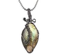 mookaitedecor Labradorite Collier Pendentif Pierre Naturelle Lithothérapie Semi Precieuse Fil Cuivre Bijoux avec Chaîne