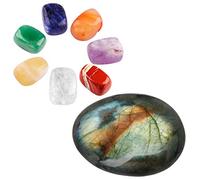 mookaitedecor Labradorite Naturelle & 7 Chakra Pierres Polie Roulée Lithotherapie,Cristaux Mineraux Collection Décoration