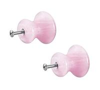mookaitedecor Lot de 2 boutons d'armoire champignon en cristal avec vis, Boutons et poignées de tiroir décoratifs en pierre polie pour porte placard cuisine, Quartz Rose