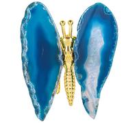 mookaitedecor Lot de 2 Figurines Papillon Tranche d'agate Naturelle, Ailes de Papillon en Pierre de Cristal avec Support en métal pour décoration de Table et de Maison, Bleu