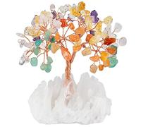 mookaitedecor Multicolore Arbre de Vie Naturelle & Base Cristal de Roche Pierre Brute Décoration,Feng Shui Cristal Guérison Méditation Reiki Table Décor Porte Bonheur