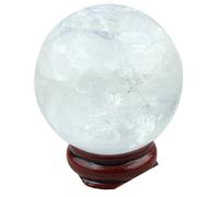 mookaitedecor Naturelle Cristal de Roche Sphère Boule Decoratifs avec Support Bois,Reiki Pierres et Cristaux Lithotherapie Collection