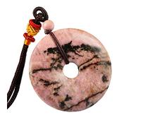 mookaitedecor Naturelle Pendentif Donut Rond Cristal avec Cordon Ajustable | Collier Pierre Protection pour Homme Femme