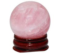 mookaitedecor Naturelle Quartz Rose Sphère Boule Decoratifs avec Support Bois,Reiki Pierres et Cristaux Lithotherapie Collection