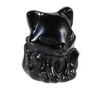 mookaitedecor Obsidienne Noire Mini Figurine de Renard en Pierre sculptée, Statue en Pierre de Poche d'animal en Cristal de Reiki pour la décoration de Table et de bonsaï