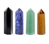mookaitedecor Oeil de Tigre,Aventurine Verte,Lapis Lazuli,Obsidienne Noire Pierre Cristal Naturelle,Baguette Pointe de Cristaux Pierres Guerison