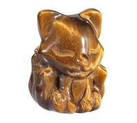 mookaitedecor Oeil de Tigre Mini Figurine de Renard en Pierre sculptée, Statue en Pierre de Poche d'animal en Cristal de Reiki pour la décoration de Table et de bonsaï