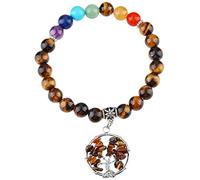 mookaitedecor Oeil de Tigre Pierre Bracelet Pierre Lithotherapie Elastique,Arbre de Vie Bracelet Chakra Perles Protection Tibétain