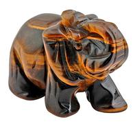 mookaitedecor Oeil de Tigre Statuette Elephant Decoration 1.5 Pouces | Figurine Sculpté en Pierre Guérison Statue Décor Table