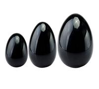mookaitedecor Oeuf de Yoni en Obsidienne Noir Naturelle,Pierres de Massage pour Femme Renforcer Muscles du Plancher Pelvien,Ensemble de 3 Pièces avec Ficelle