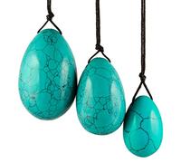 mookaitedecor Oeuf de Yoni Turquoise Verte Naturelle,Pierres de Massage pour Femme Renforcer Muscles du Plancher Pelvien,Ensemble de 3 Pièces avec Ficelle