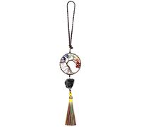 mookaitedecor Ornement à Suspendre Arbre de Vie Pierres de 7 Chakra avec Cristal Brut et Pompons, Cintre Mural en Pierre de Cristaux naturels pour décoration de Voiture et de Maison, Obsidienne Noire