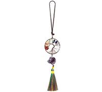 mookaitedecor Ornement à Suspendre Arbre de Vie Pierres de 7 Chakra avec Cristal Brut et Pompons, Cintre Mural en Pierre de Cristaux naturels pour décoration de Voiture et de Maison, Améthyste