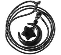 mookaitedecor Pendentif croissant de lune et étoile en pierre de cristal naturelle pour femmes, Collier de pierre de protection en cristal reiki pour la bonne chance, Obsidienne Noire