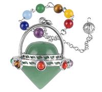 mookaitedecor Pendentif Pendule à Pointe de Cristal Conique en Pierres des 7 Chakra avec Chaîne pour la Radiesthésie Divination et Médiation, Aventurine Verte