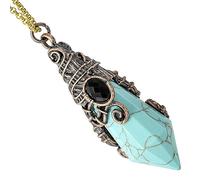 mookaitedecor Pendule à Pendentif Pointe de Cristal hexagonale avec chaîne en métal, Pendule en Pierre de Cristal Reiki pour la Divination et la radiesthésie, Turquoise Howlite Verte