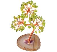 mookaitedecor Péridot Arbre de Vie Decoration,Polie Pierres et Cristaux & Socle en Tranche de Agate Géode Naturelle Guérison Déco