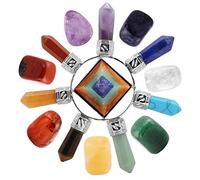 mookaitedecor Pyramide Énergie Prisme Hexagonal Pointe & 7 Chakra Pierres Polie Roulée Lithotherapie,Cristaux Mineraux Collection Décoration