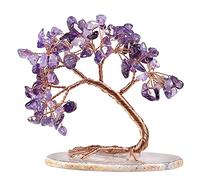 mookaitedecor Reiki Cristaux Arbre de Vie Décoration, Arbre d'argent de Pierres de Cristal Poli avec Base en Tranche d'agate décor à la Maison pour Chance et Richesse, Améthyste