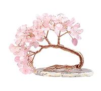 mookaitedecor Reiki Cristaux Arbre de Vie Décoration, Arbre d'argent de Pierres de Cristal Poli avec Base en Tranche d'agate décor à la Maison pour Chance et Richesse, Quartz Rose