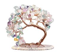 mookaitedecor Reiki Cristaux Arbre de Vie Décoration, Arbre d'argent de Pierres de Cristal Poli avec Base en Tranche d'agate décor à la Maison pour Chance et Richesse, Fluorine