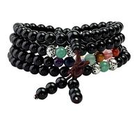 mookaitedecor Tibétain Mala Bracelet 108 Perles Pierres Élastique Collier Bouddhistes 7 Chakra,Onyx Noir