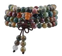 mookaitedecor Tibétain Mala Bracelet 108 Perles Pierres Élastique Collier Bouddhistes Chakra,Moss Agate