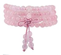 mookaitedecor Tibétain Mala Bracelet 108 Perles Pierres Élastique Collier Bouddhistes Chakra,Quartz Rose