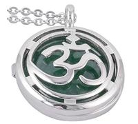 mookaitedecor Yoga Reiki Arbre de Vie Collier Pendentif Médaillon Ronde Pierre Lithothérapie Naturelle Bijoux avec Chaîne Argenté