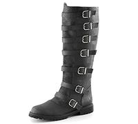 Mooke Bottes en Cuir Médiévales avec 7 Boucles, Bottes Steampunk pour Hommes Longueur Genou Lacets Chaussures SCA LARP Équitation Costume Botte pour Cosplay,Noir,42