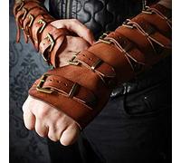 MooKe Médiéval en Cuir Bras Manchette Bracer Boucle Sangle Armure Réglable Adulte Bracelet Archer Gantelet Costume Engrenage Gaine en Cuir,Marron